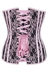 Pink Overbust Corset with Black Lace Overlay and Plunge Neckline