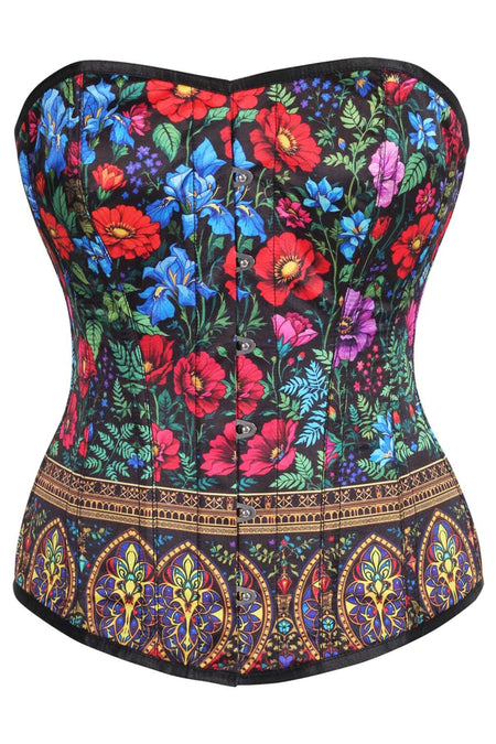 Overbust Corset in Multicolor Floral and Baroque Motif