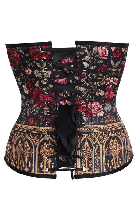 Gothic Rose Garden Overbust Corset with Baroque Gold Detail