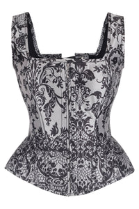 Gothic Noir Baroque Shoulder Strap Corset with Front Zip