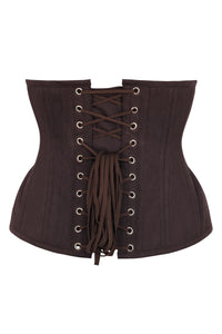 Underbust Waist Trainer In Espresso Cotton Twill -Curved Hem And Hip Panels