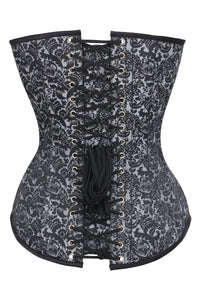 Long Silver Brocade Pattern Corset With Hip Gores
