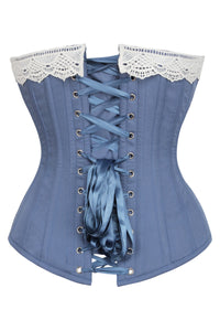 Historically Inspired Blue Longline Corset with Lace Trim