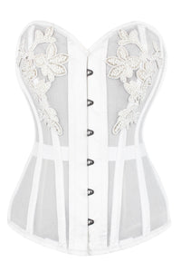 WHITE MESH AND LACE APPLIQUÉ CORSET