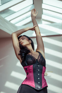 Steampunk Black and Pink Longline Underbust with Side Tabs