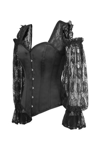 Corset Story BC-001 Black Satin Overbust With Lace Sleeves